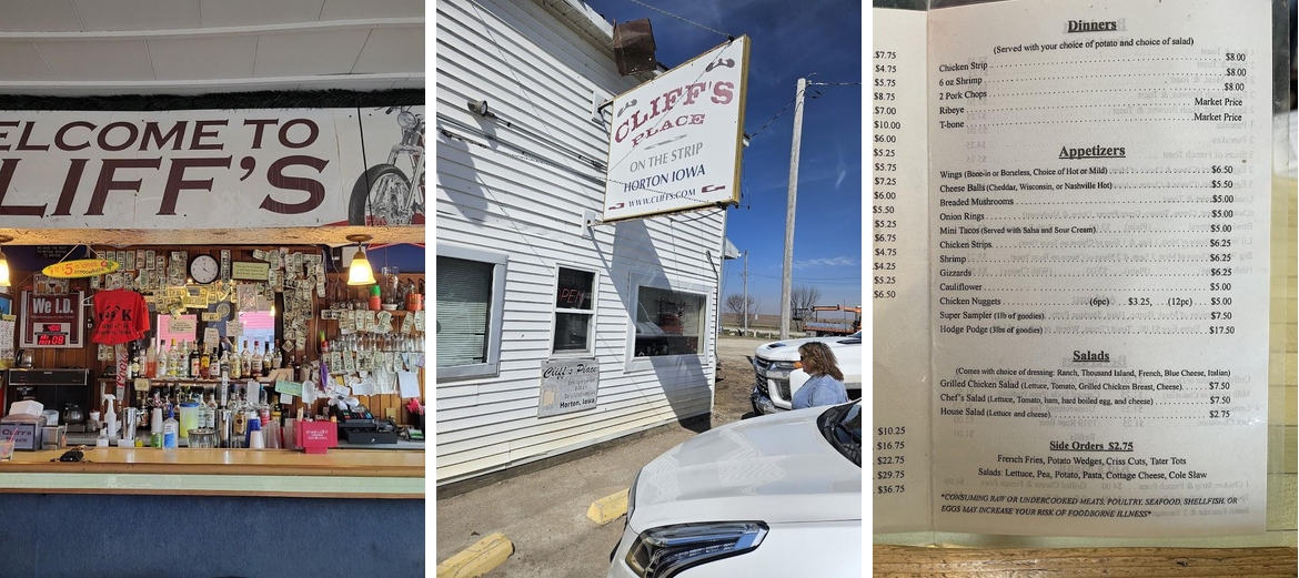 Cliff's Place Menu